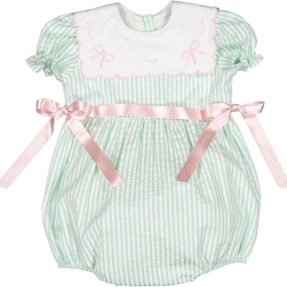 Green and Pink Striped Baby Romper